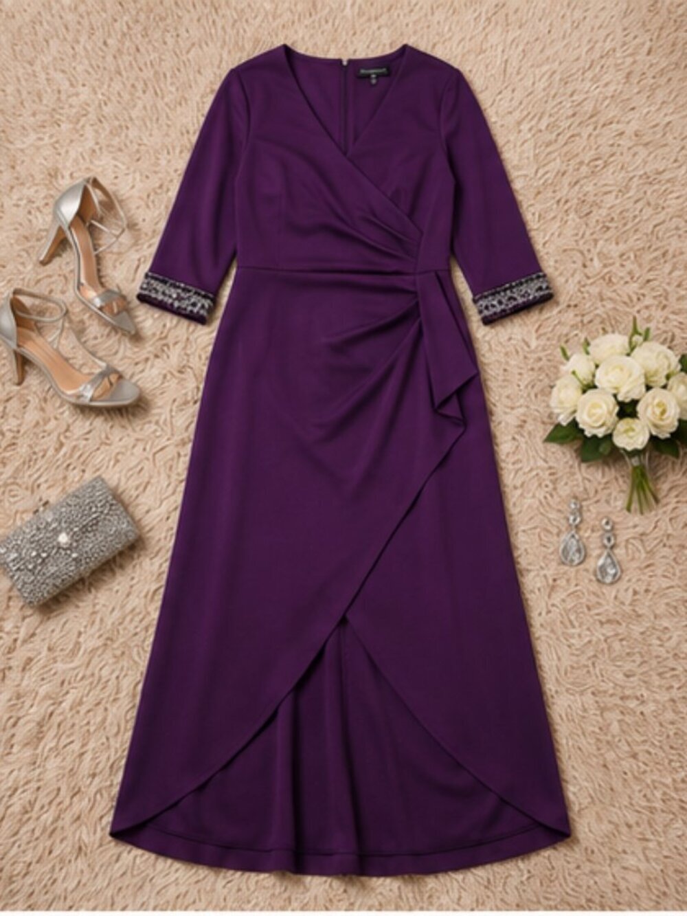 Alex Evenings Plus Size Purple Stretch Scuba Formal Gown Eggplant Size 18W NWT